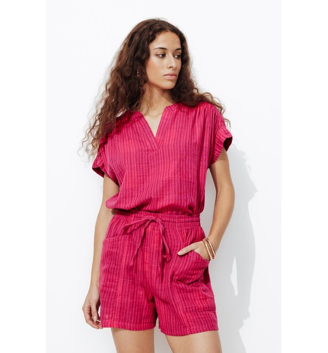 Short Large en Coton Femme - Multicolore Raye