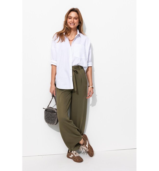 Pantalon Large et Fluide Femme - Kaki Uni Fonce