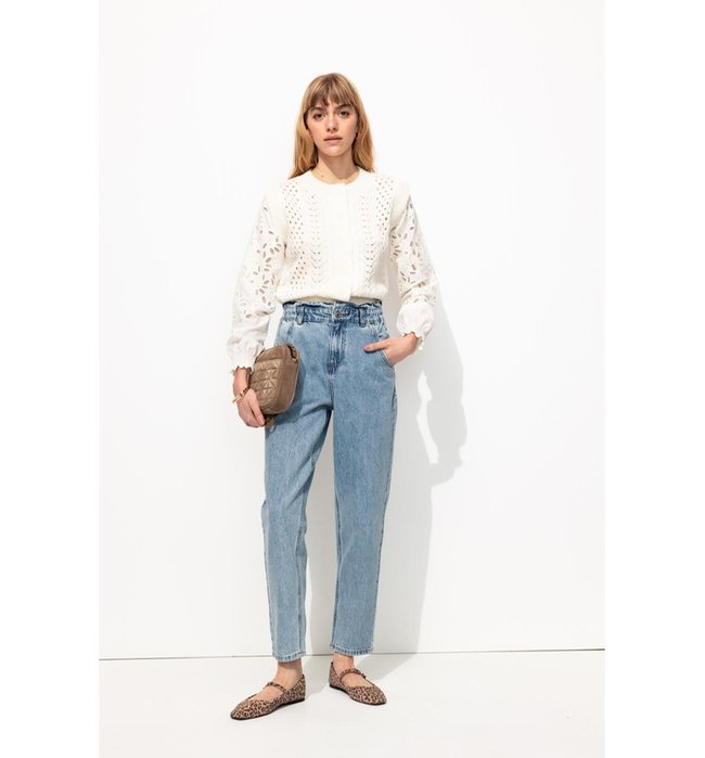 Jean Carrot Paper Bag Femme - Jeans Uni Fonce