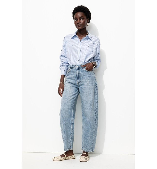 Jean Barrel Taille Haute - Jeans Uni Clair