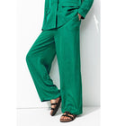Pantalon Large en Satin Femme - Vert Uni Colore