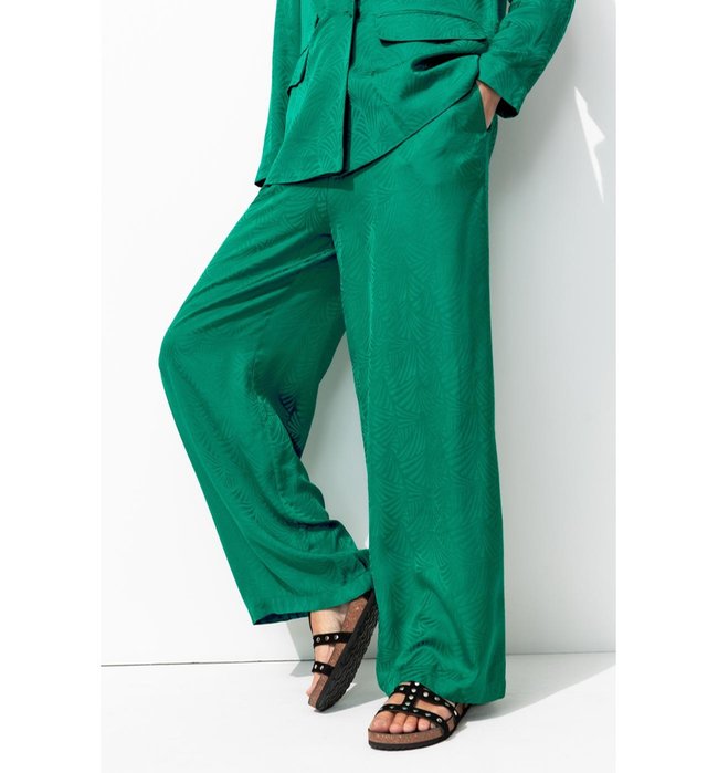 Pantalon Large en Satin Femme - Vert Uni Colore
