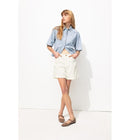 Short Uni en Toile Femme - Blanc Uni Clair