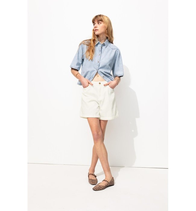 Short Uni en Toile Femme - Blanc Uni Clair
