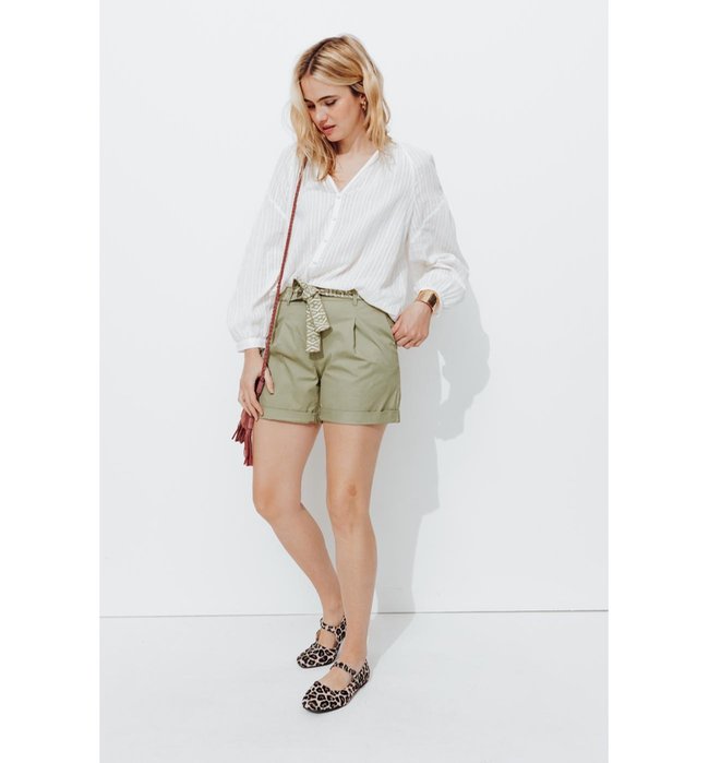 Short à Pinces + Ceinture - Kaki Uni Clair