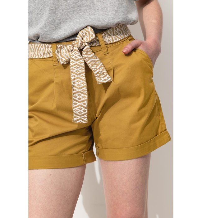 Short à Pinces + Ceinture - Marron Uni Fonce