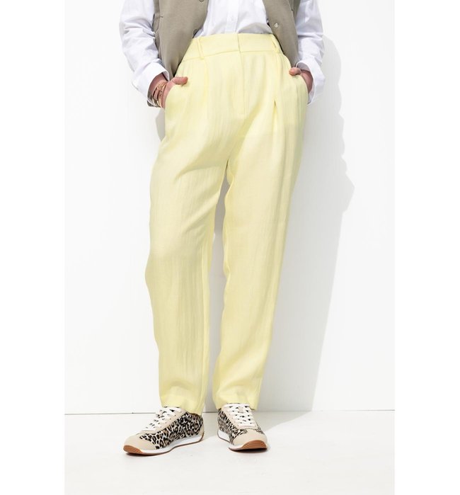 Pantalon à Pinces Taille Haute - Jaune Uni Colore