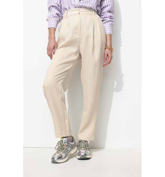 Pantalon à Pinces Taille Haute - Naturel Uni Clair