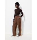 Billy Pantalon Large Femme - Marron Uni Fonce