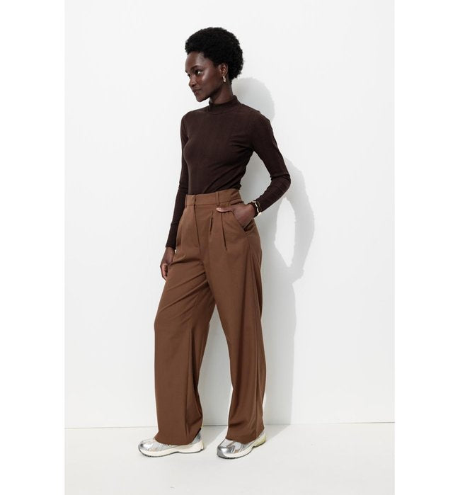Billy Pantalon Large Femme - Marron Uni Fonce