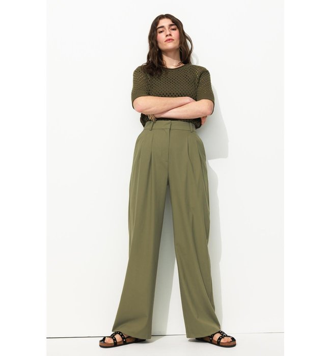Billy Pantalon Large Femme - Kaki Uni Fonce