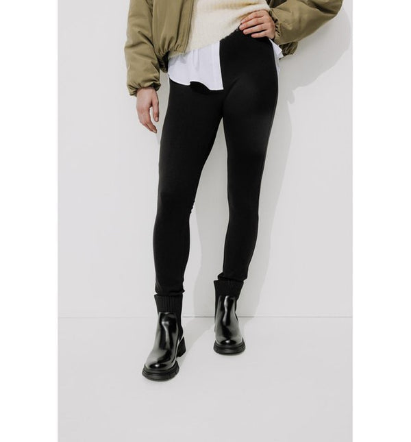 Mujer Invierno Leggings Un Color Negro Oscuro