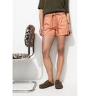 Short à Pinces Ceinturé - Rose Uni Colore