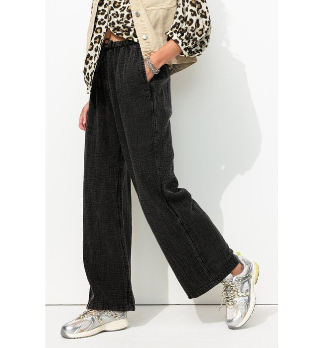 Pantalon en Gaze de Coton - Gris Uni Fonce