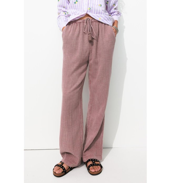 Pantalon en Gaze de Coton - Violet Uni Colore