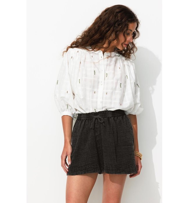 Short en Gaze de Coton Femme - Gris Uni Fonce