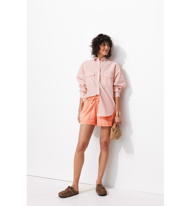 Short en Gaze de Coton Femme - Rose Uni Colore