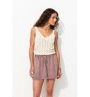 Short en Gaze de Coton Femme - Violet Uni Colore