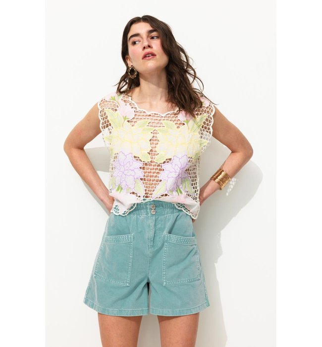 Short en Toile Unie Femme - Vert Uni Colore
