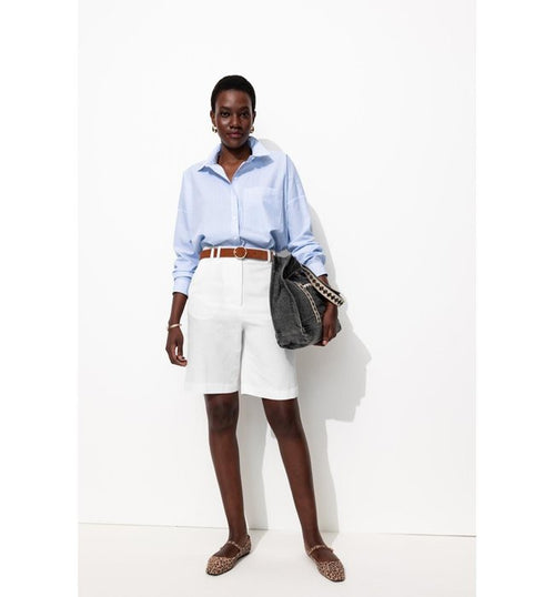 Bermuda en Lyocell & Lin Femme - Blanc Uni Clair