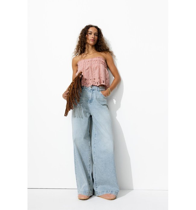 Jean Large Taille Haute Femme - Jeans Uni Clair