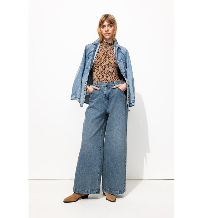 Jean Large Taille Haute Femme - Jeans Uni Fonce