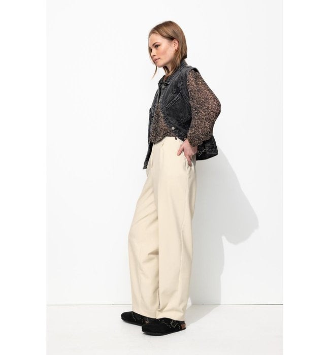 Pantalon de Tailleur Femme - Naturel Uni Clair