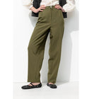 Pantalon de Tailleur Femme - Kaki Uni Fonce