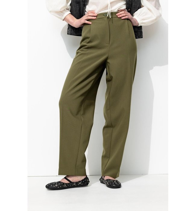 Pantalon de Tailleur Femme - Kaki Uni Fonce