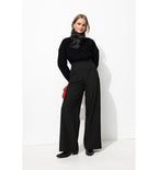Pantalon Large Taille Haute - Noir Uni Fonce