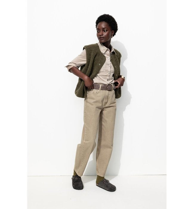 Pantalon Barrel Femme - Naturel Uni Clair