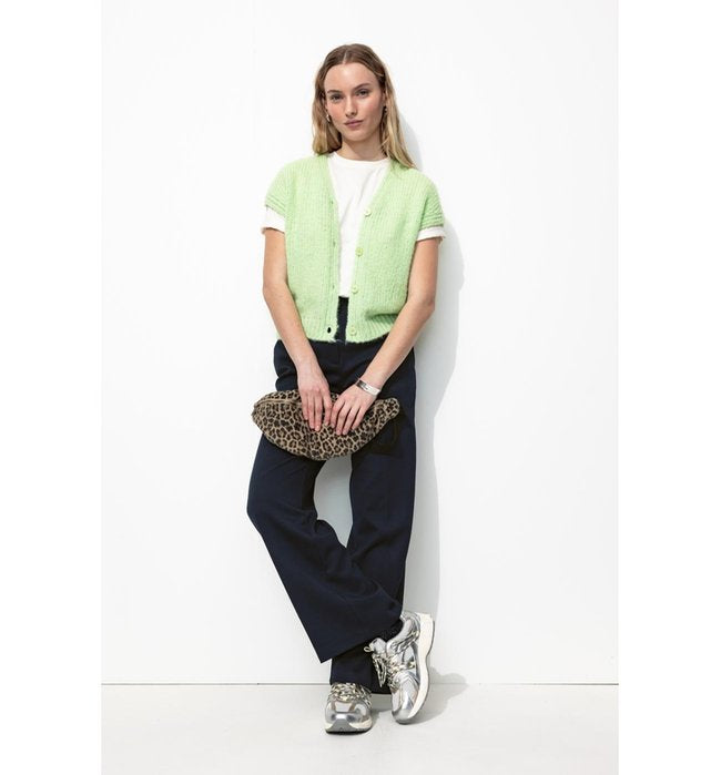 Pantalon Large Côtelé Femme - Bleu Uni Fonce
