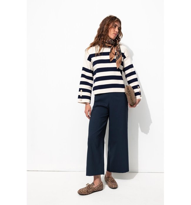 Pantalon Large Cropped - Bleu Uni Fonce