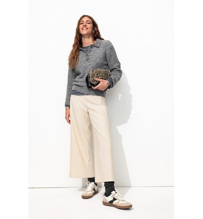 Pantalon Large Cropped - Naturel Uni Clair