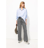 Pantalones anchos de talle alto - Gris oscuro liso