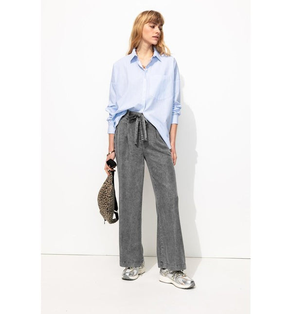 Pantalones anchos de talle alto - Gris oscuro liso