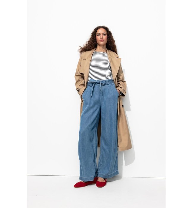 Pantalon Large Taille Haute - Jeans Uni Fonce