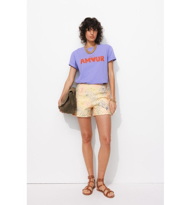 Short Matelassé Brodé Femme - Naturel Imprime