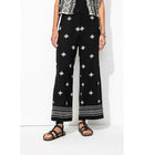 Pantalon Large Brodé Femme - Noir Uni Fonce