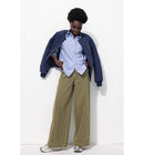 Pantalon Large Taille Haute - Kaki Uni Fonce
