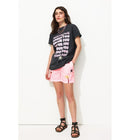 Short Rayé Brodé Femme - Rose Raye