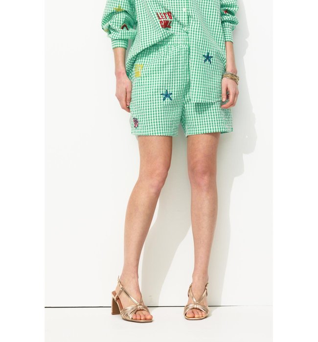 Short Rayé Brodé Femme - Vert Carreaux