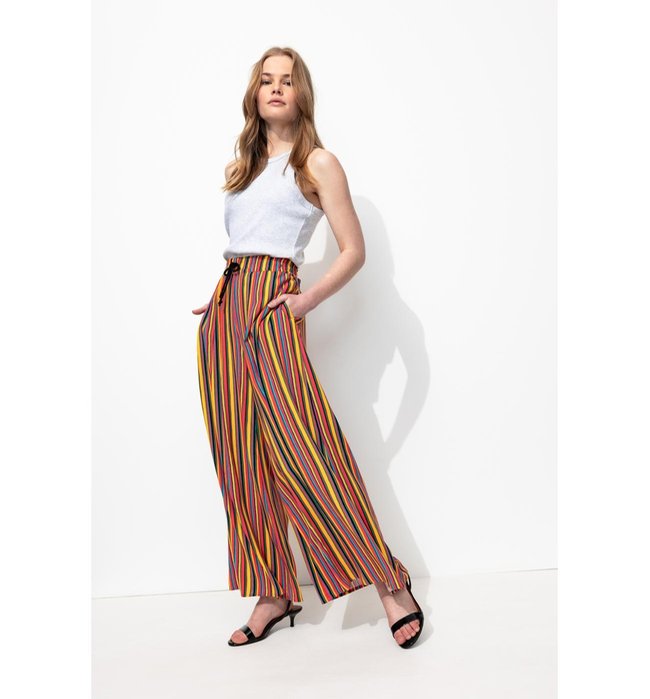 Pantalon Rayé Large et Court - Multicolore Raye