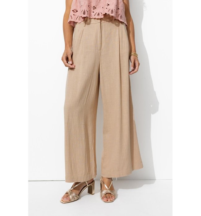 Pantalon Large à Pinces Femme - Naturel Uni Clair