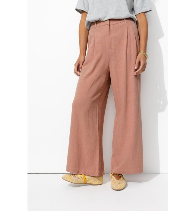 Pantalon Large à Pinces Femme - Rose Uni Colore
