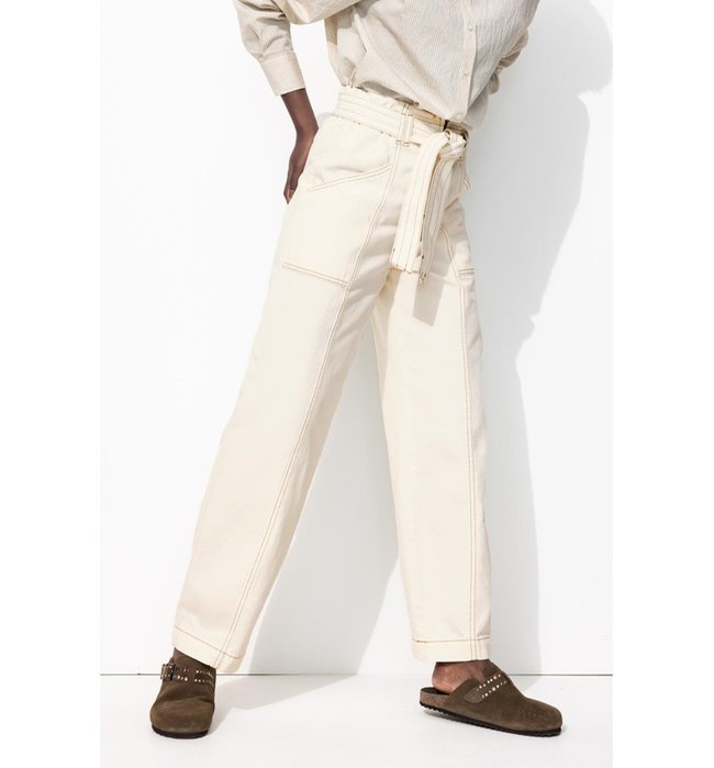 Pantalon Barrel Taille Haute - Naturel Uni Clair