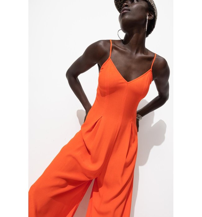 Combi-pantalon à Bretelles - Orange Uni Colore