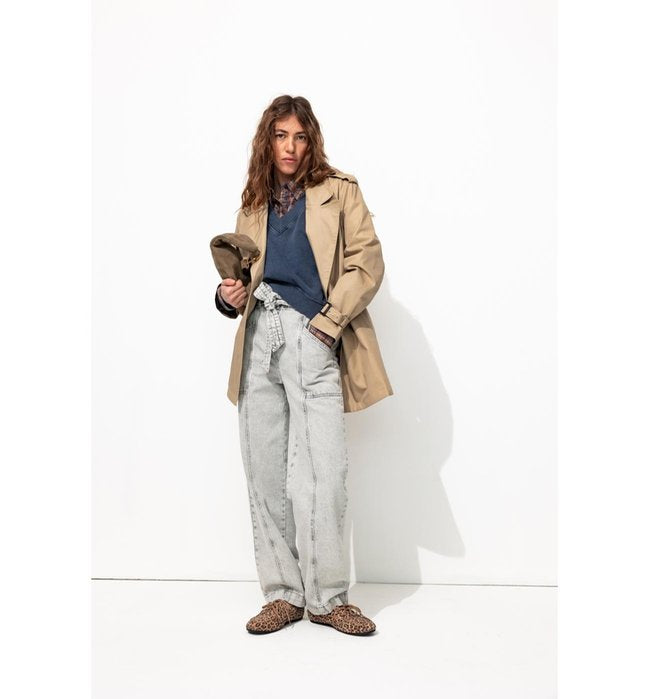 Trench Court Ceinturé Femme - Naturel Uni Clair