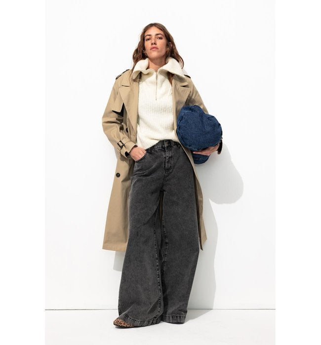 Trench Long Ceinturé Femme - Naturel Uni Clair