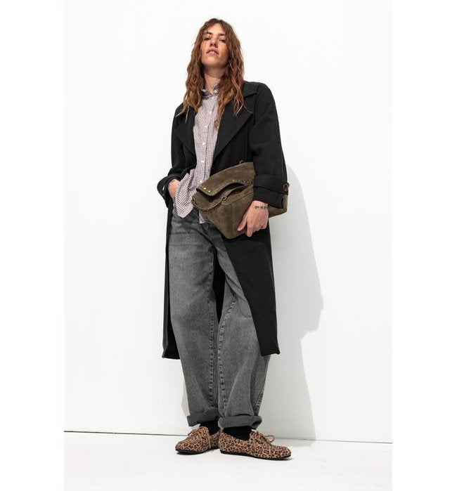 Trench Long Ceinturé Femme - Noir Uni Fonce